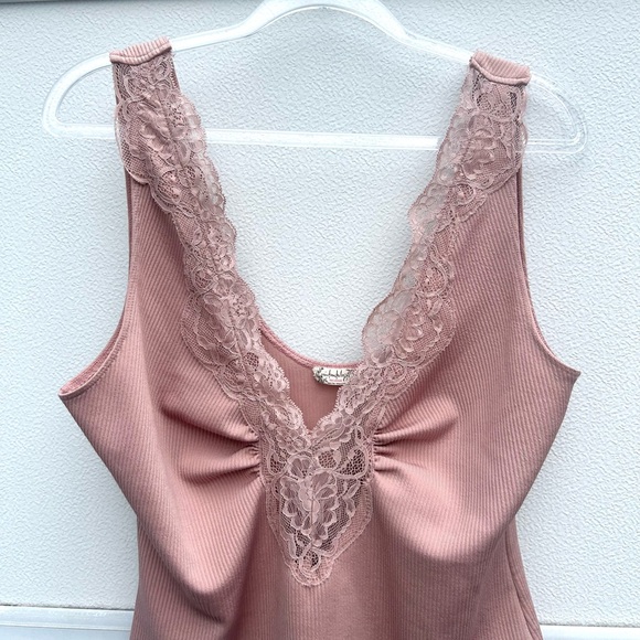 Intimately Free People Womens First Call Ribbed Bodysuit Sz L Pink Mauve Lacey - Picture 8 of 13